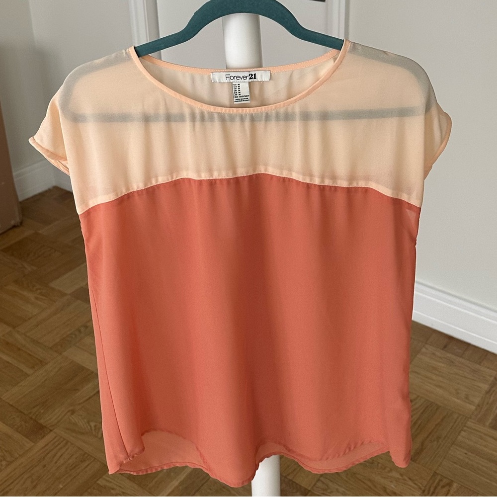 Forever 21 Two-Tone Color Block Peach T-Shirt